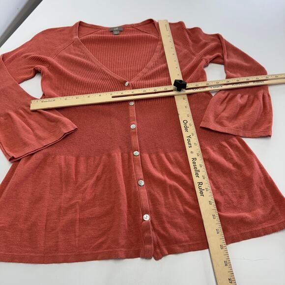 J.Jill Cardigan Women Small Orange Ribbed Knit Belle Sleeve Boho Preppy Silk - Picture 7 of 7